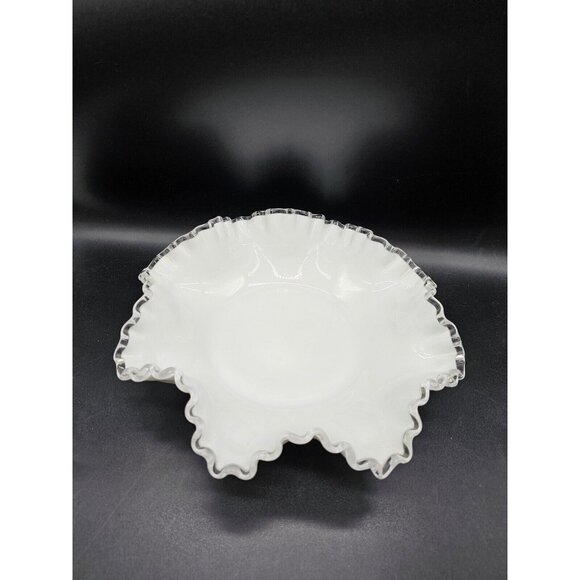 Gorgeous Fenton 8 Point Silver Crest Milk Glass Candy,Centerpiece Bowl MCM Vtg - Picture 11 of 11